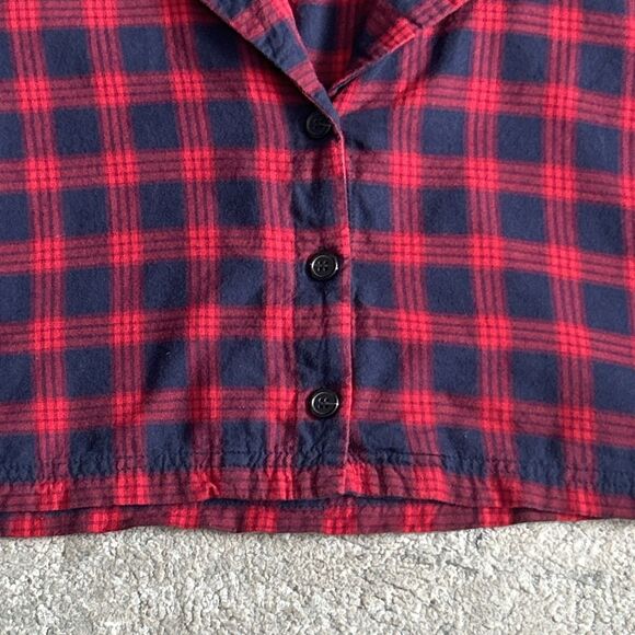 Free People Shirt Womens Small Cropped Red Navy Plaid Button Front Cotton - Picture 8 of 9